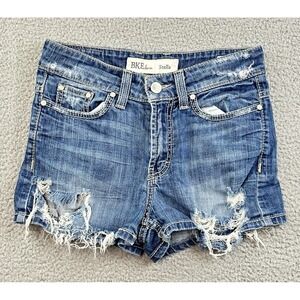 BKE Stella Shorts Womens 28 Blue Denim 2" Inseam Distressed Y2K